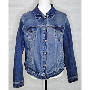 Torrid Womens Jean Jacket Sz 00 Blue Denim First‎ At Fit Trucker Stretch Cotton
